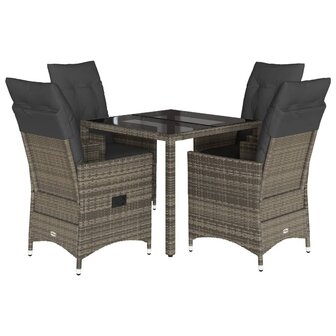 5-delige Tuinset met kussens poly rattan grijs
