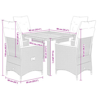 5-delige Tuinset met kussens poly rattan grijs