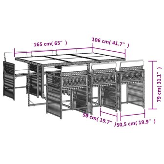7-delige Tuinset met kussens poly rattan zwart