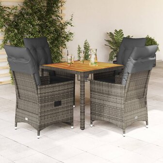 5-delige Tuinset met kussens poly rattan grijs