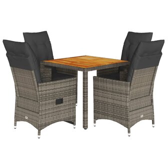 5-delige Tuinset met kussens poly rattan grijs