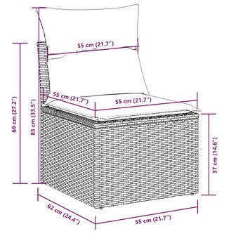 9-delige Loungeset met kussens poly rattan lichtgrijs