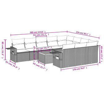 11-delige Loungeset met kussens poly rattan zwart