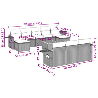 11-delige Tuinset met kussens poly rattan beige
