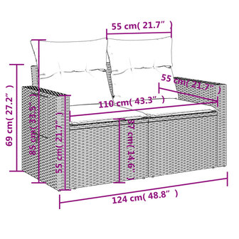 11-delige Loungeset met kussens poly rattan zwart