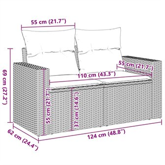 11-delige Loungeset met kussens poly rattan zwart