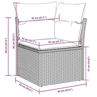 11-delige Loungeset met kussens poly rattan zwart