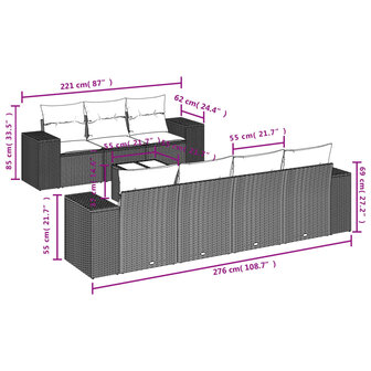 8-delige Loungeset met kussens poly rattan beige
