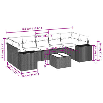 8-delige Loungeset met kussens poly rattan beige