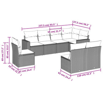 8-delige Loungeset met kussens poly rattan beige