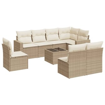 9-delige Loungeset met kussens poly rattan beige