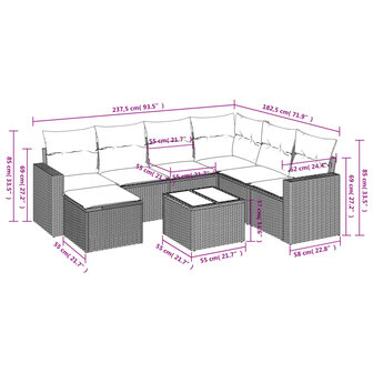 8-delige Loungeset met kussens poly rattan beige