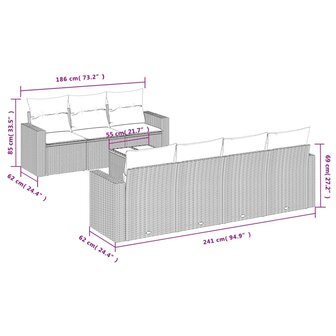 8-delige Loungeset met kussens poly rattan beige