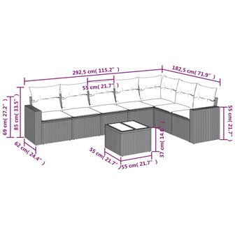 8-delige Loungeset met kussens poly rattan beige