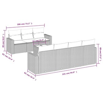 8-delige Loungeset met kussens poly rattan beige