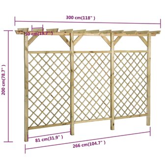 Tuinhek met latwerk en pergola 300x50x200 cm ge&iuml;mpregneerd hout