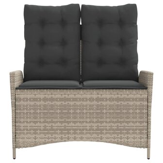 Tuinbankje verstelbaar met kussens poly rattan lichtgrijs