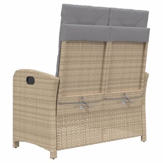 Tuinbankje verstelbaar met kussens poly rattan beige