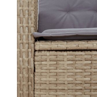 Tuinbankje verstelbaar met kussens poly rattan beige