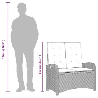 Tuinbankje verstelbaar met kussens poly rattan beige