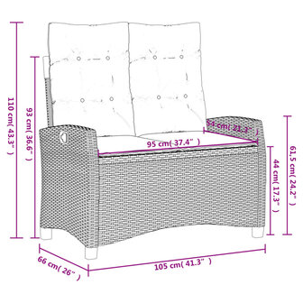 Tuinbankje verstelbaar met kussens poly rattan beige