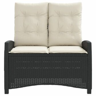 Tuinbankje verstelbaar met kussens poly rattan zwart