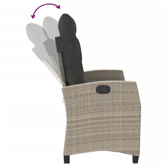 Tuinbankje verstelbaar met kussens poly rattan lichtgrijs