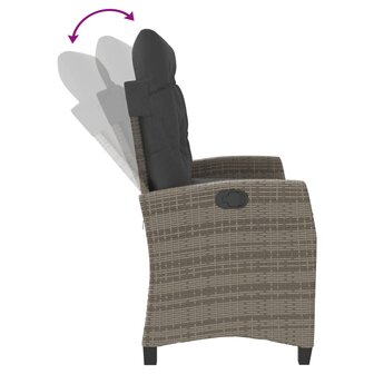 Tuinbankje verstelbaar met kussens poly rattan grijs