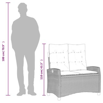 Tuinbankje verstelbaar met kussens poly rattan beige