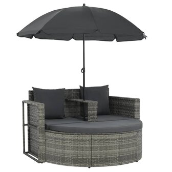 Tuinbank 2-zits met kussens en parasol poly rattan grijs