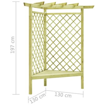 Hoekpergola met zitting 130x130x197 cm ge&iuml;mpregneerd grenenhout