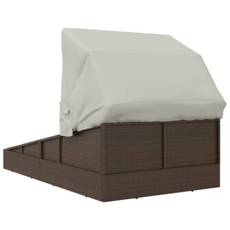 Ligbed met inklapbaar dak 200x114x128 cm poly rattan bruin