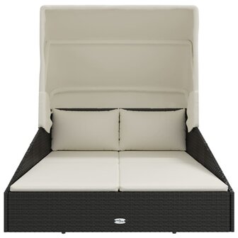 Ligbed met inklapbaar dak 200x114x128 cm poly rattan zwart