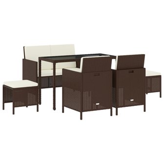 6-delige Tuinset met kussens poly rattan bruin