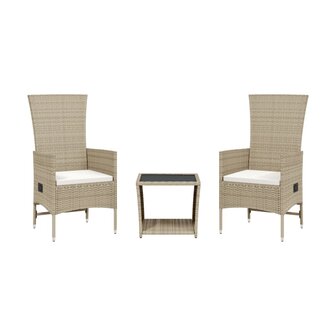 3-delige Tuinset met kussens poly rattan beige