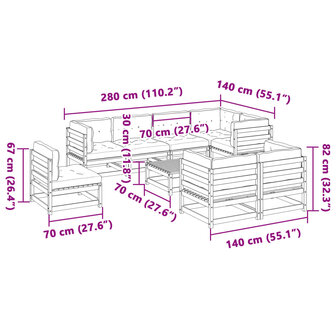 9-delige Loungeset met kussens massief douglas vurenhout