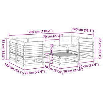 7-delige Loungeset met kussens massief douglas vurenhout