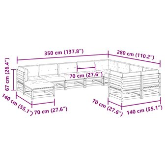 10-delige Loungeset met kussens massief douglas vurenhout