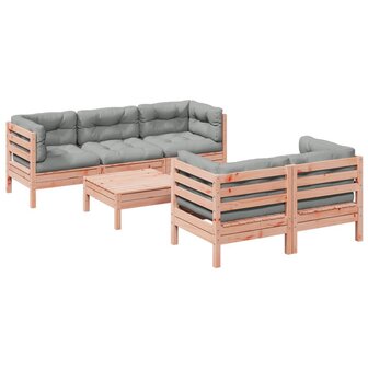6-delige Loungeset met kussens massief douglas vurenhout