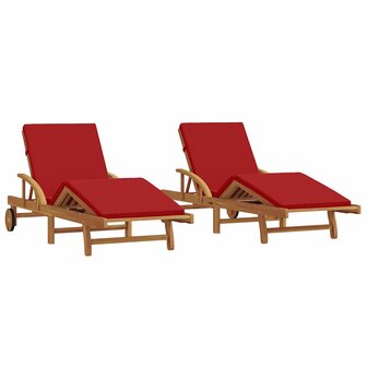 Ligstoel 2 pcs Rood 200 x 67 x 84cm Massief acaciahout