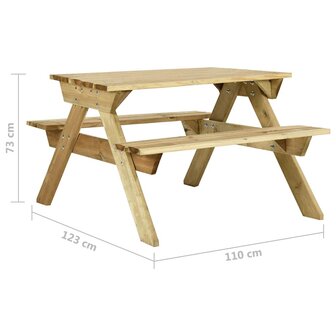 Picknicktafel met banken 110x123x73 cm ge&iuml;mpregneerd grenenhout