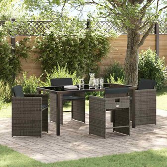 Tuin eettafelset 5 pcs Grijs poly rattan