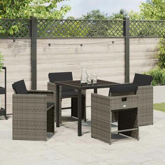 Tuin eettafelset 5 pcs Grijs poly rattan