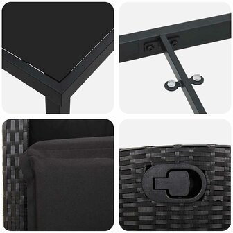 Tuin eettafelset met kussen 3 pcs Zwart poly rattan