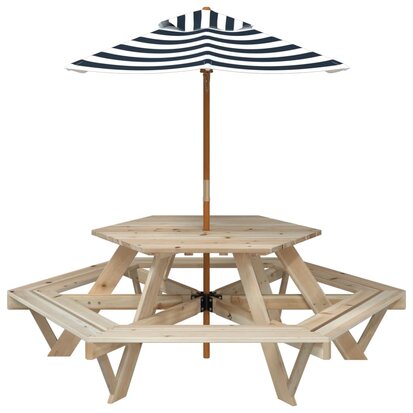 Picknicktafel 6-hoekig met parasol