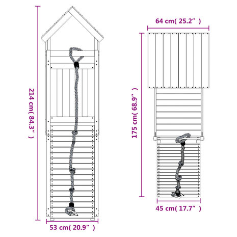 Speeltoren met klimwand 64x175x214 cm