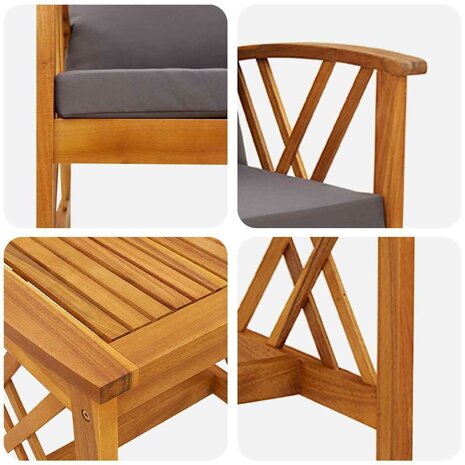 Tuin Sofa Set met kussen 3 pcs Bruin Massief acaciahout
