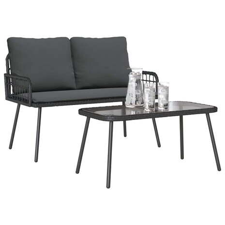 Tuin Eetset 2 pcs Zwart poly rattan