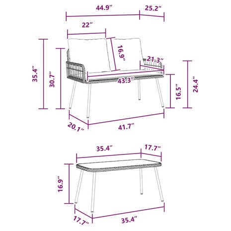 Tuin Eetset 2 pcs Zwart poly rattan