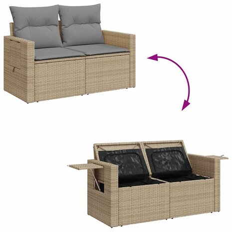 8-delige Loungeset met kussens poly rattan beige